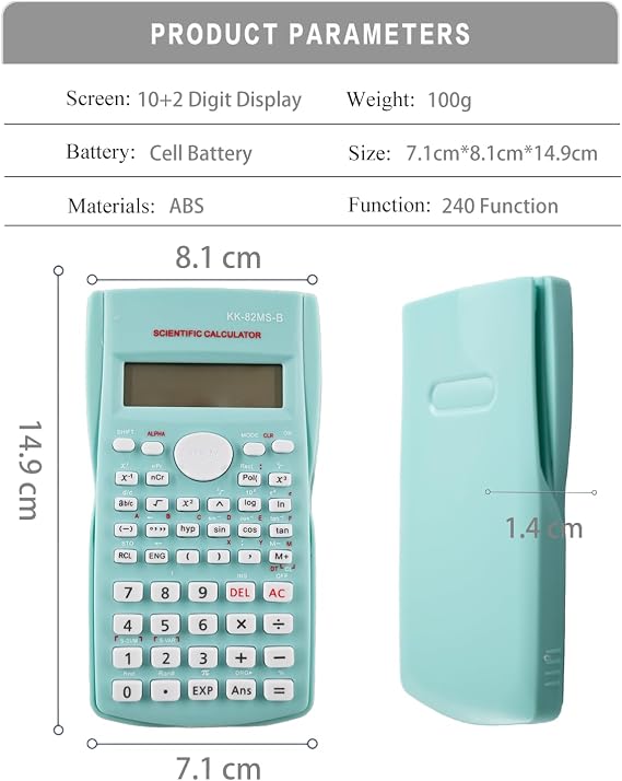 KK-82MS-D Portable Scientific Calculator Engineering Scientific Functional Calculator with 240 Functions Two-Line Display for School Supplies Students Teachers Business Office Home,Green