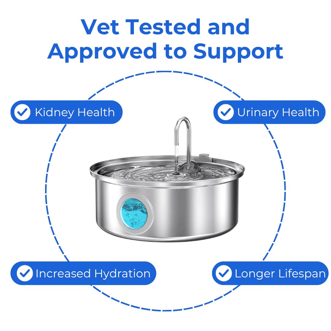 Fuente de agua para gatos, nueva fuente de agua de acero inoxidable 2026, fuente ultra silenciosa para gatos con 2 filtros, 3.2/7 L (108/244 onzas), fuentes de agua esenciales para gatos, perros (8