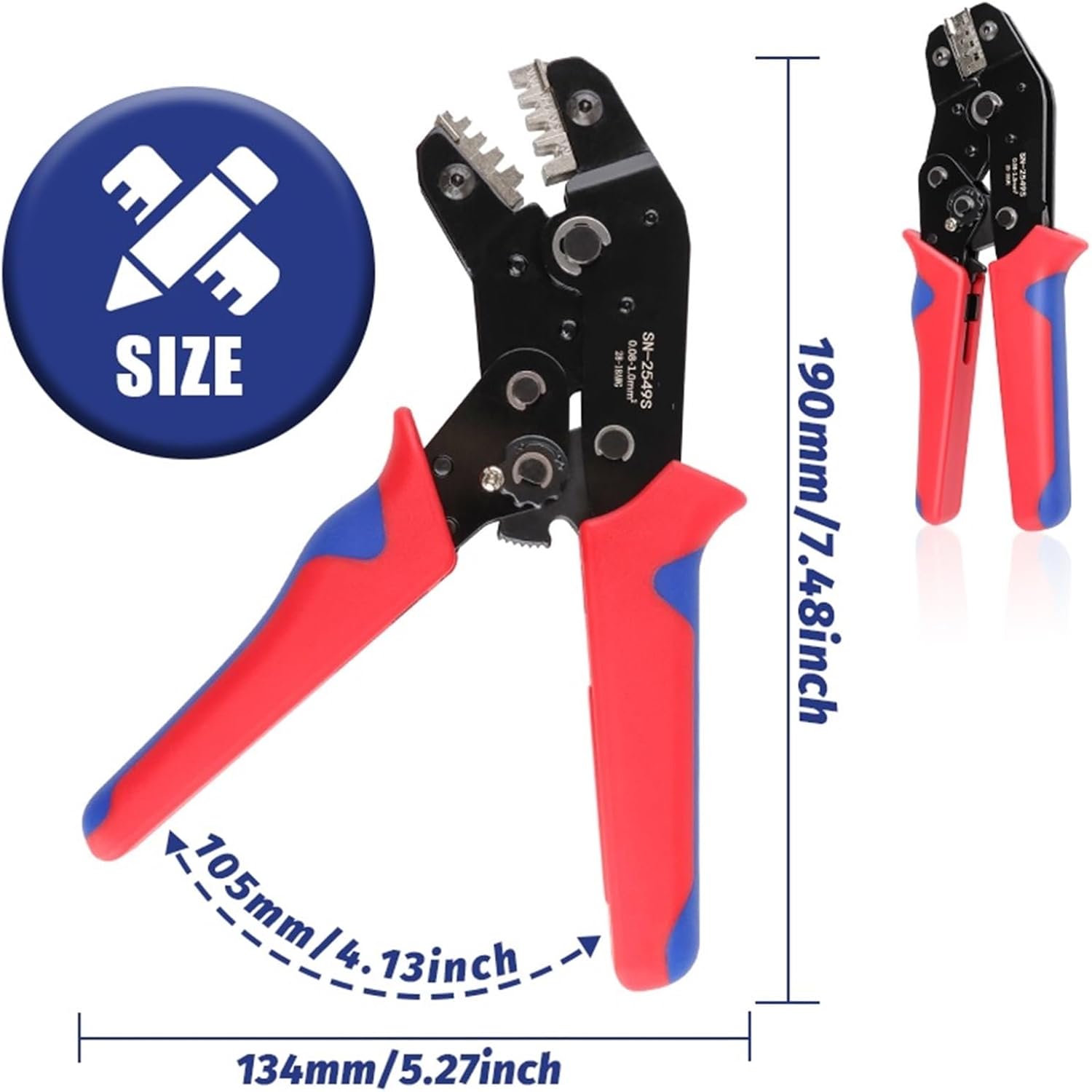 Crimping Tools SN-2549S For PH2.0/XH2.54/2.8/3.0/3.96/KF2510/JST Terminal AWG 28-18 (0.08-1.0mm²) Wire Ratcheting Pliers(SN-2549S)