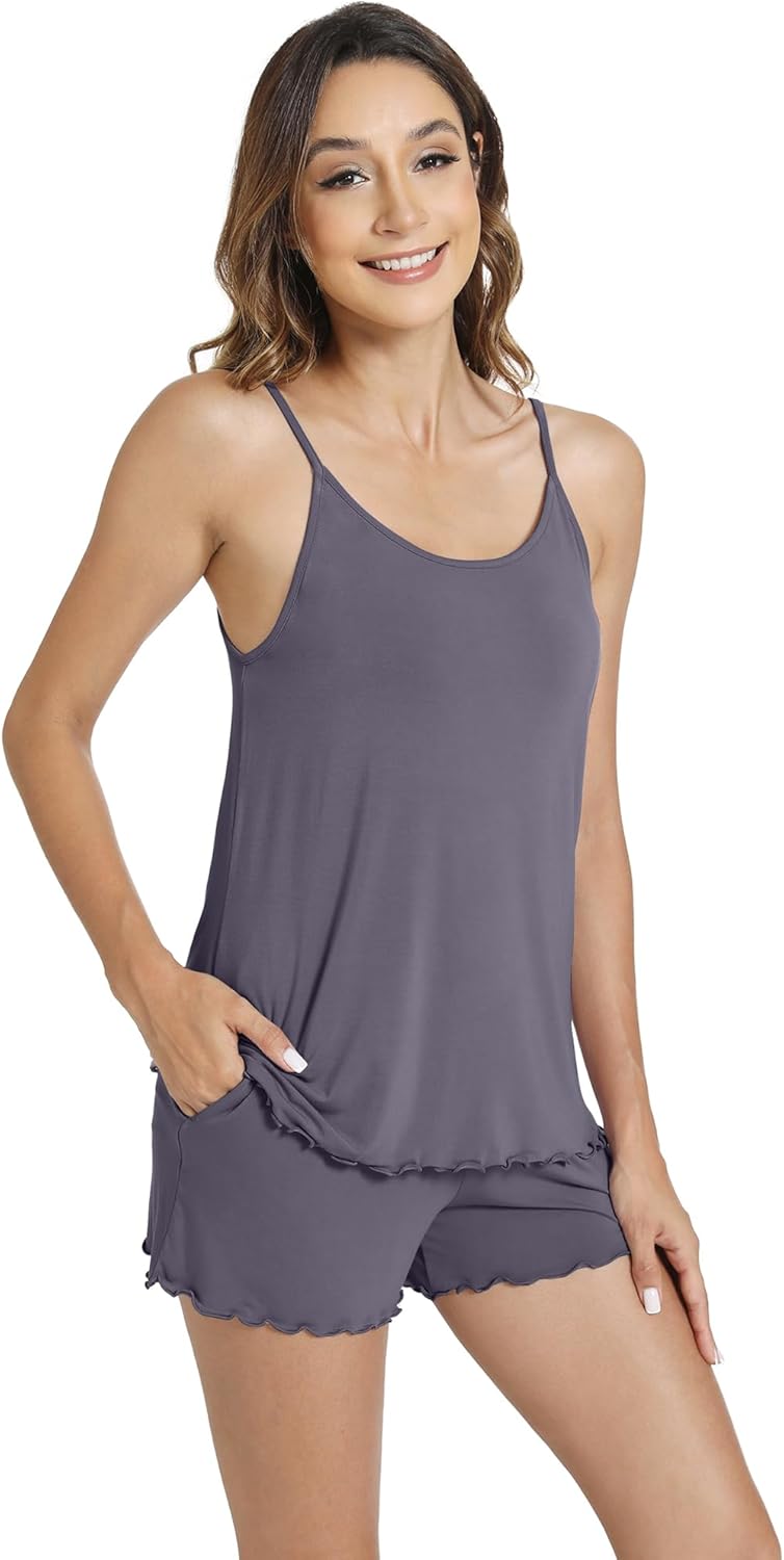 WiWi Pajama Sets for Women Super Soft Lingerie Shorts Set Viscose Bamboo 2 Piece Cooling Cami Sleepwear Pjs S-XXL - Image 2