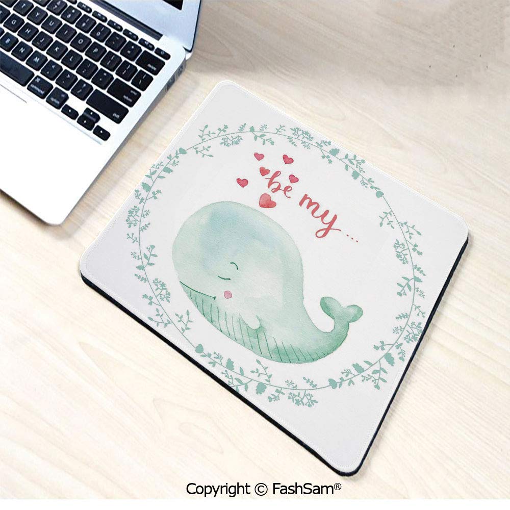 Personalized 3D Mouse Pad Whale with Be My Love Quote Hearts Inside Floral Wreath Romantic Marine Image for Laptop Desktop(W9.85xL11.8)