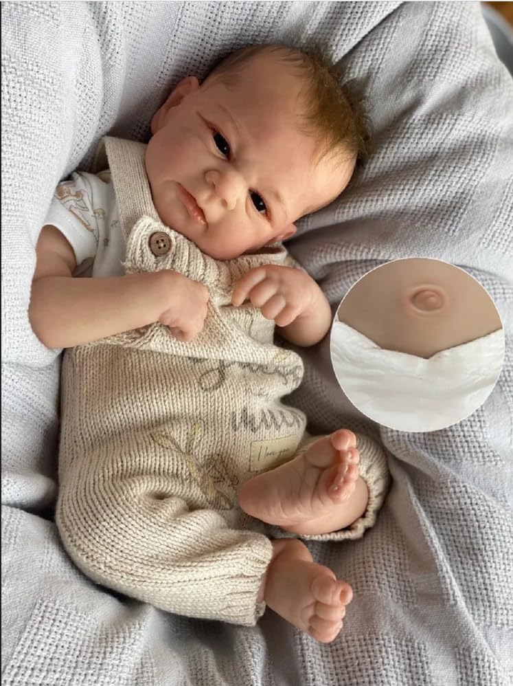 RXDOLL Realistic Reborn Newborn Boy Doll Elijah 45CM Full Body Silicone Reborn Baby Dolls That Look Real Life Baby Doll Anatomically Correct Babies