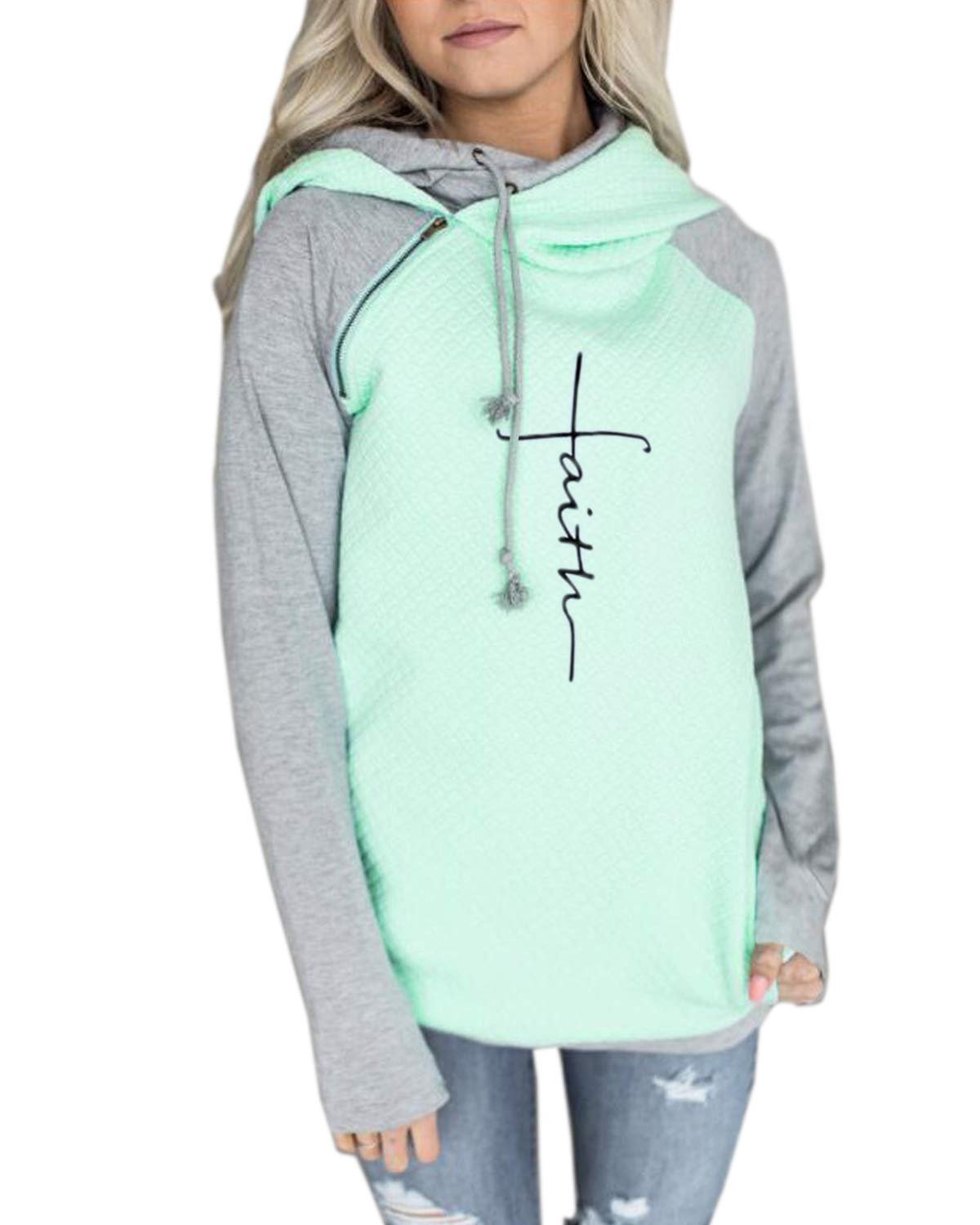 AELSON Women's Casual Patchwork Hoodies Long Sleeve Lightweight Pullover Tops Sweatshirts with Pocket XX-Large 1-green