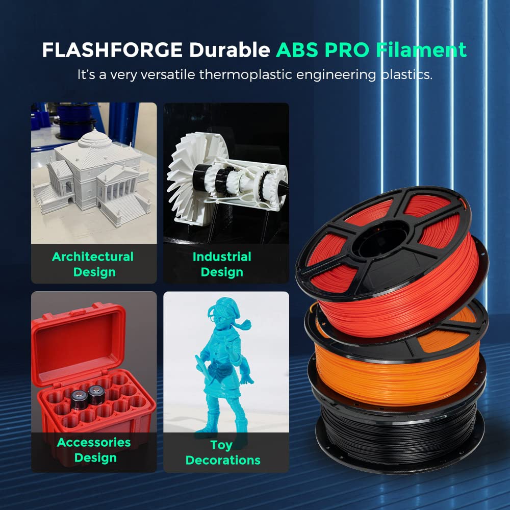FLASHFORGE ABS PRO Filamento per stampante 3D, filamenti tenaci e resistenti al calore, bobina da 1 kg (2,2 libbre), precisione dimensionale +/- 0,02 mm, filamento ABS forte e durevole (Rosso)