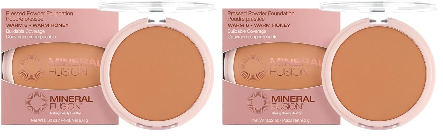 Mineral Fusion Pressed Powder Foundation, Warm 6, 0.32 Ounce (Pack of 2)