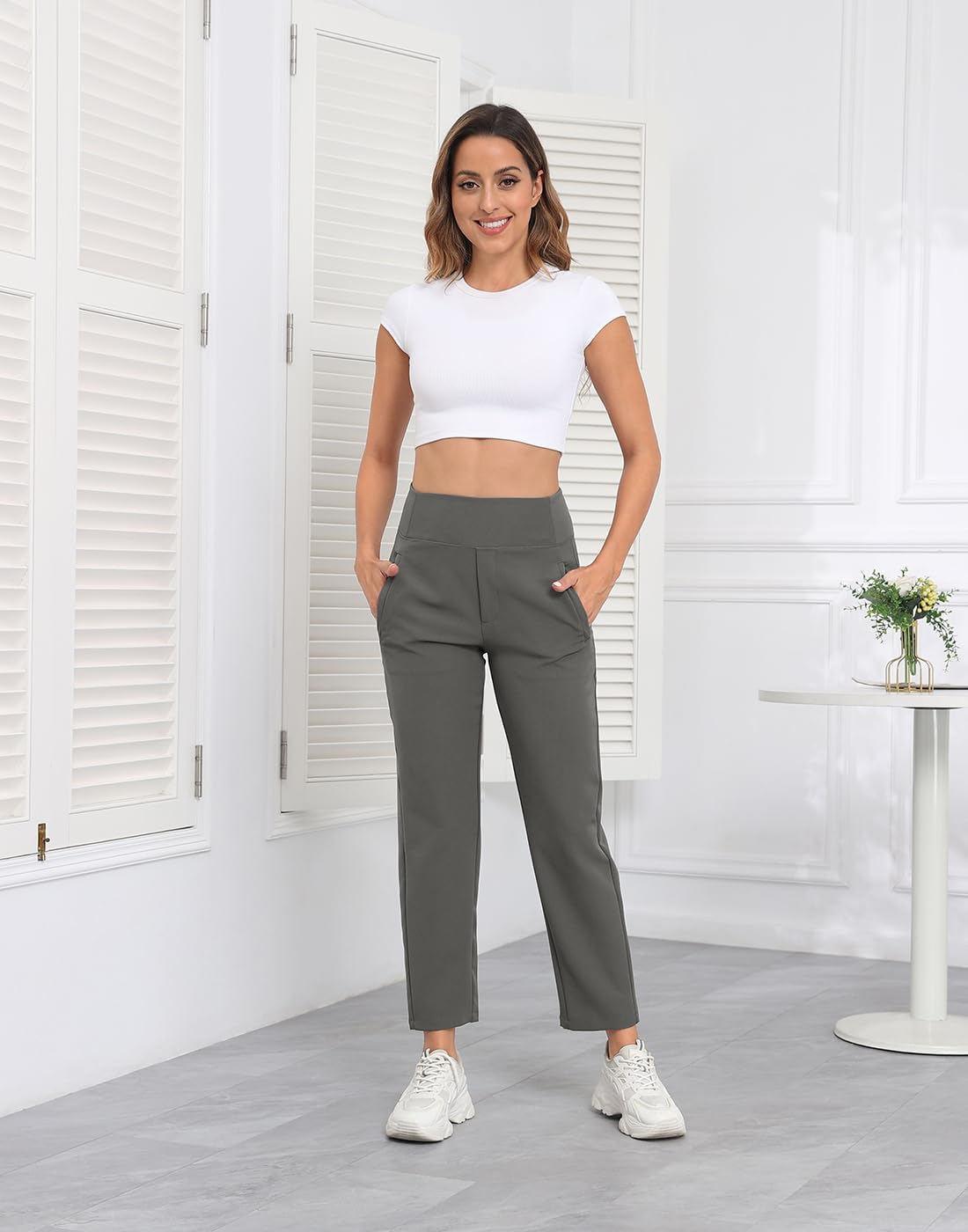 HDE Women's Travel Pants High Waist Stretch Work Golf Hiking Pant with Pockets - Image 3