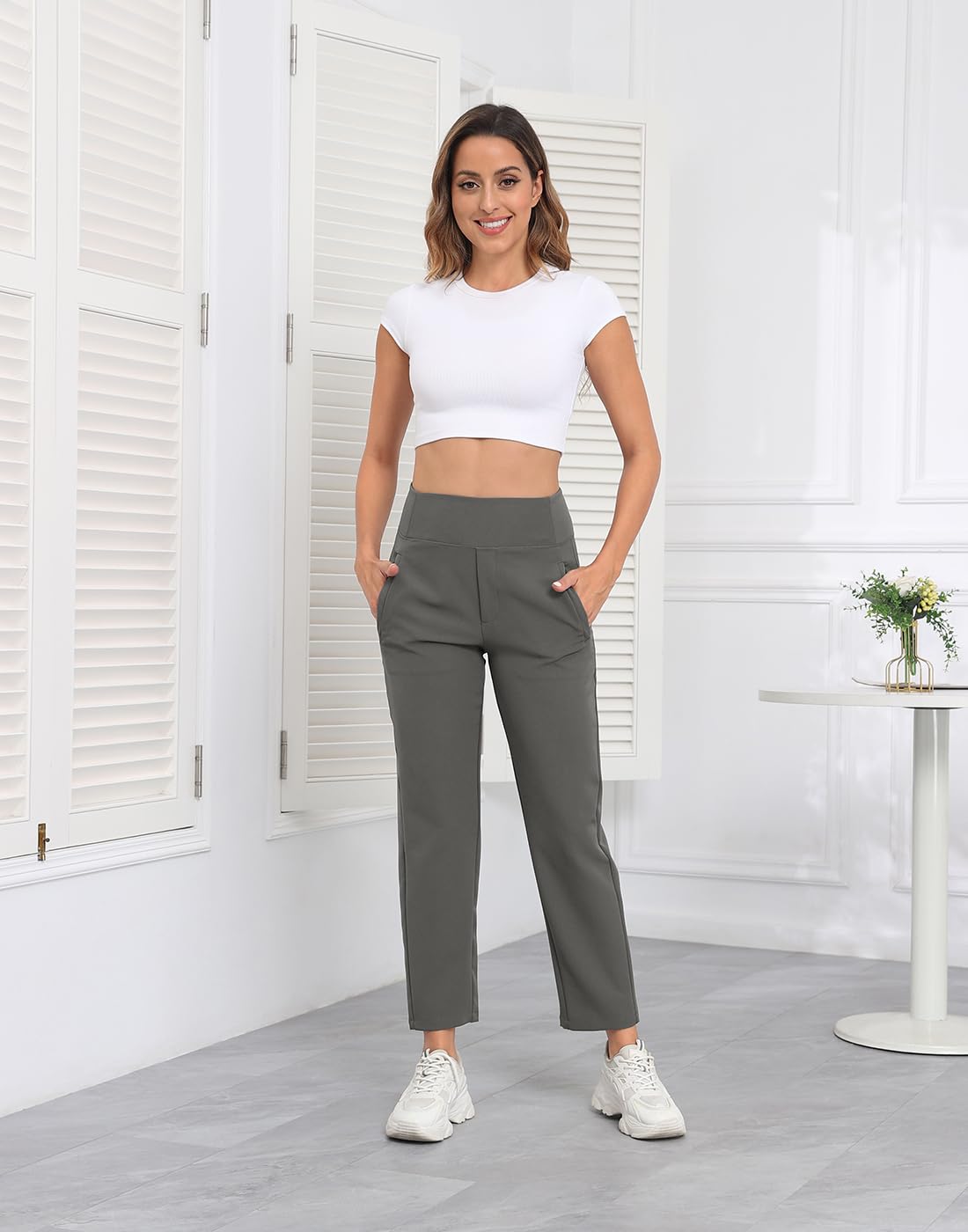 HDE Women's Travel Pants High Waist Stretch Work Golf Hiking Pant with Pockets