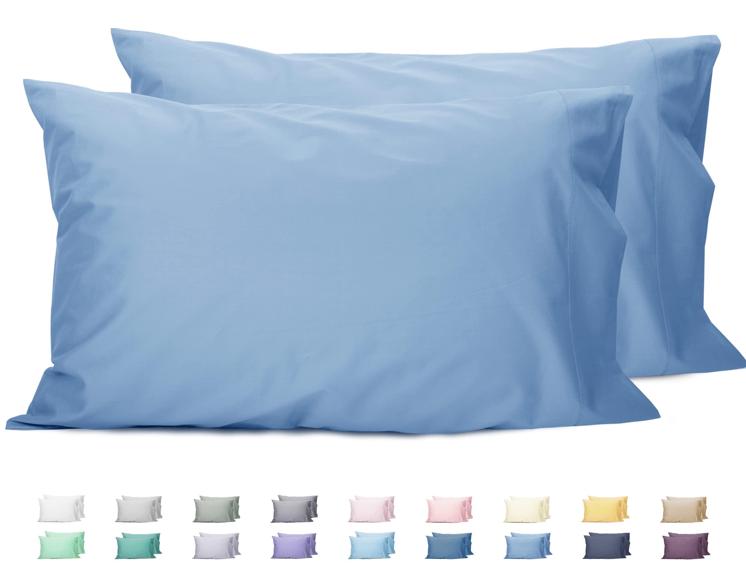 Sunflower King Pillowcases Set of 2, 100% Cotton King Size Pillow Cases 2, 20×40 inches Placid Blue, Soft and Breathable