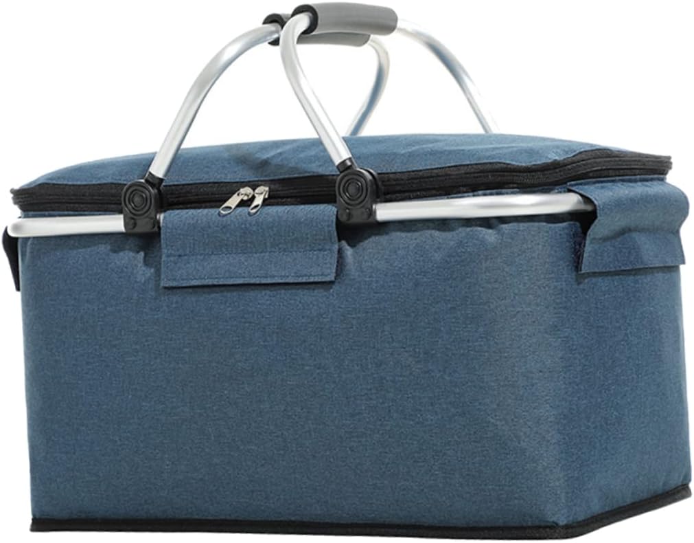 Picnic Basket Cooler Bag Insulated BBQ Basket Wicker Lid Collapsible Outdoor Accessory