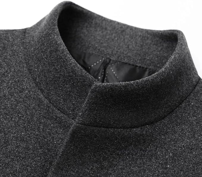 Men's Wool Blend Trench Coat Stand Collar Single Breasted Business Casual Jacket Fall Slim Fit Quilted Overcoats4