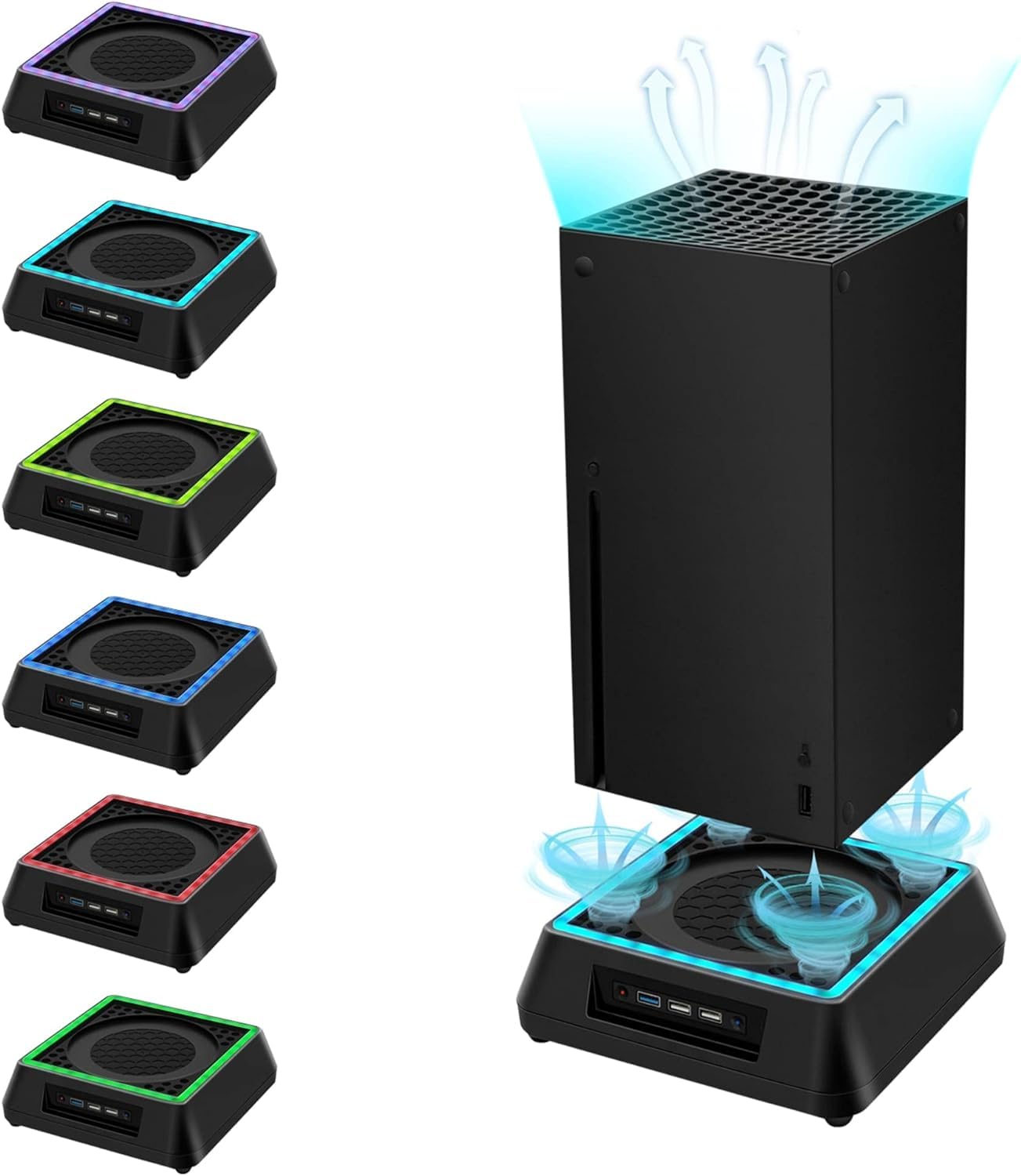 CENXI Cooling Fan for Xbox Series X, Xbox Series X Cooling Fan with 3 Levels Adjustable Speed Cooling Fan System, Low Noise, Extra 3 USB Port, Xbox Series X Cooling Station with 6 Colors RGB LED Light