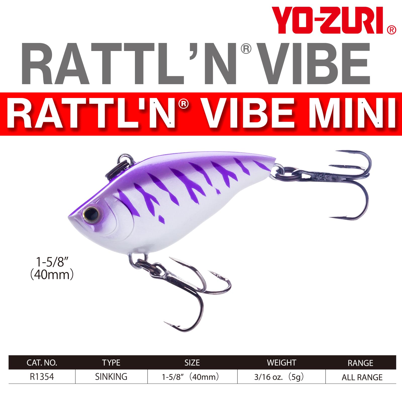 Yo-Zuri Rattl'n Vibe Mini Señuelo, Unisex, Purple Back Chartreuse, 1-5/8"