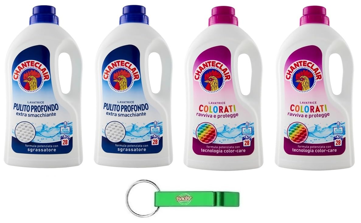 Chanteclair Lavatrice - 4 paquetes de prueba Colorati + Pulito Profondo - Detergente líquido para la lavadora - Detergente 28 lavados 1260 ml + llavero Beni Culinari gratuito