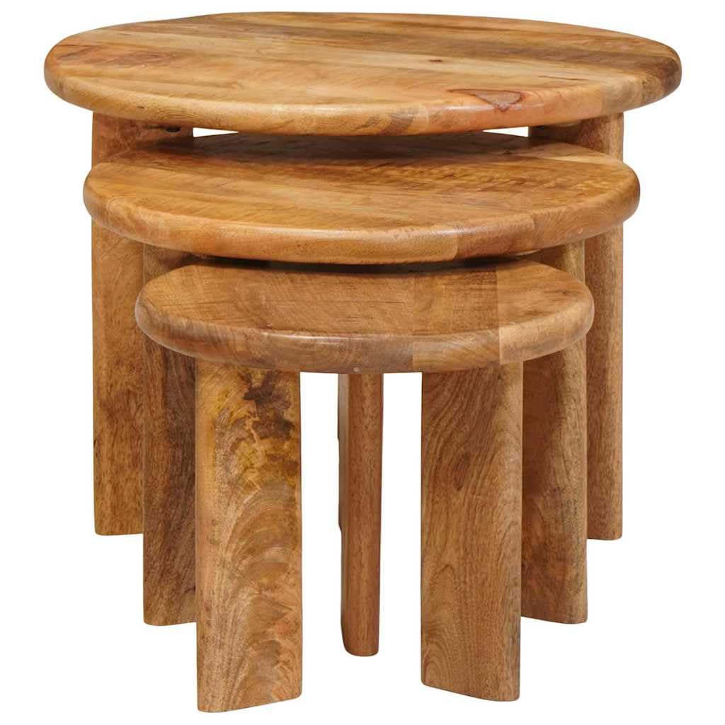 Set di 3 tavolini da caffè impilabili, in legno massiccio di mango, 54 x 54 x 40 cm, salvaspazio, per soggiorno, divano, tavolino da tè, tavolino da caffè e tavolino decorativo, con