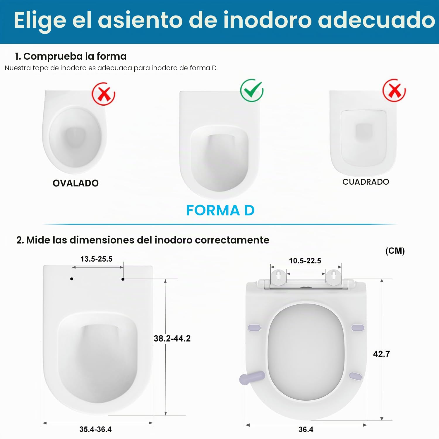 Tapa Wc Ultrafino Forma D Universal [COURT], Asiento de Inodoro de Cierre Suave con Liberación Rápida para una Fácil Limpieza, Blanco con ribete negro, 42,5 * 36,2 cm | Asiento de inodoro de liberación rápida con asa, fácil montaje, tamaño 427 × 364 mm, a