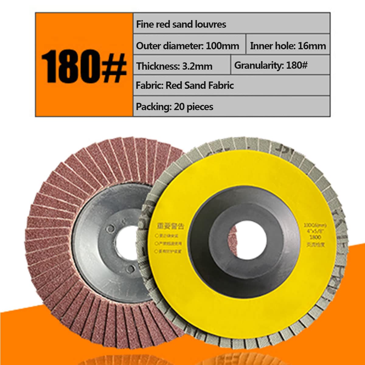 discos de amolado, 20 muelas abrasivas de óxido aluminio for amoladoras, diámetro exterior 100 mm, del orificio 16, grano 80(180Grit)