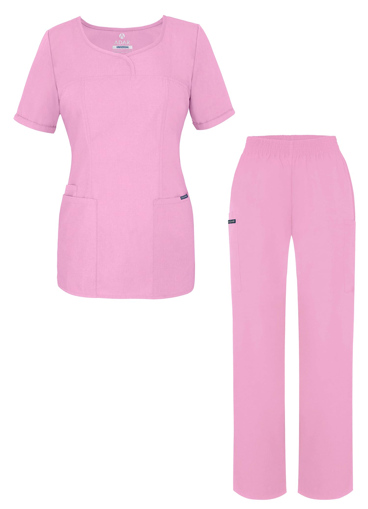 Adar Universal Womens Scrub Set - V-Neck Scrub Top and Elastic Pull-On Scrub Pants