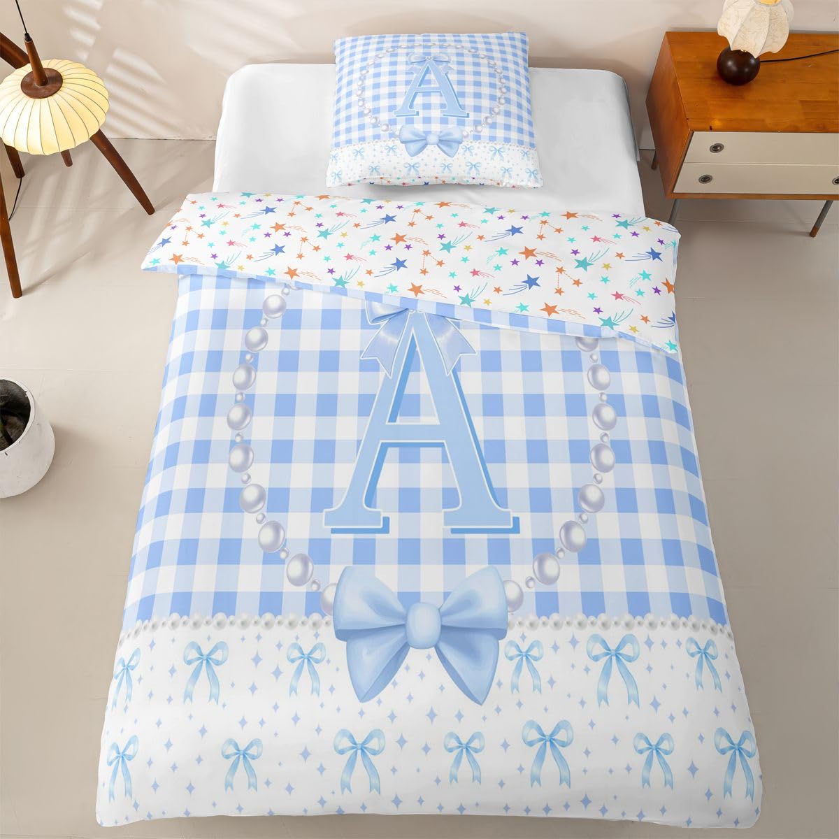 Homewish Blau Weiße Schleife Bettwäsche 4teilig 155x220
