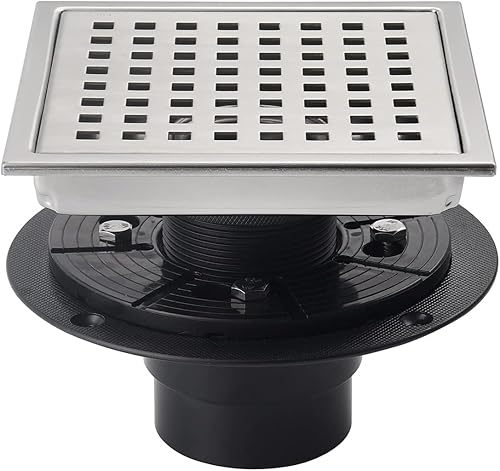 Miniatura 7 de ELLO&ALLO Drenaje de ducha cuadrado de 6 pulgadas, color negro, con brida, cubierta reversible 2 en 1, rejilla extraíble de acero inoxidable SUS304,