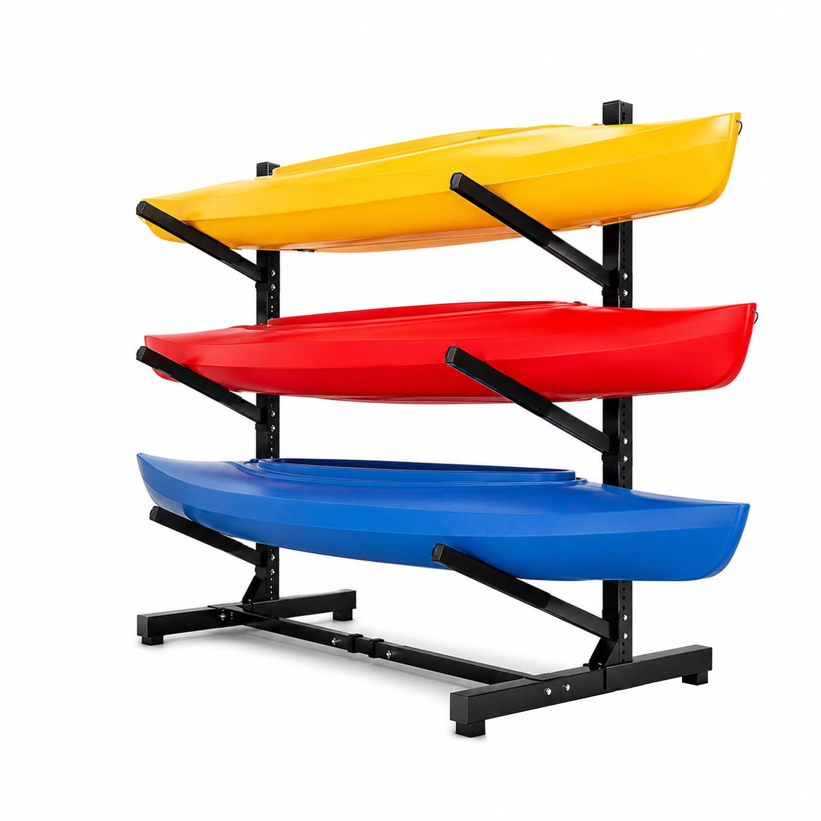 Soporte autoportante para kayak de acero regulable con tres niveles y brazos acolchados