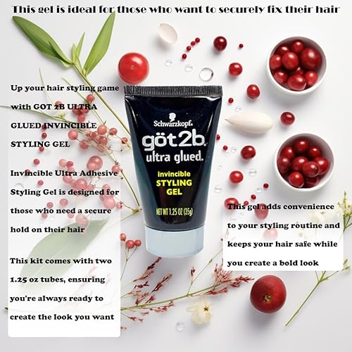 Miniatura 2 de GOT 2B Ultra GLUED INVINCIBLE STYLING GEL 1.25 oz (paquete de 2) con banda de pelo negro adicional, juego de peinado de sujeción fuerte