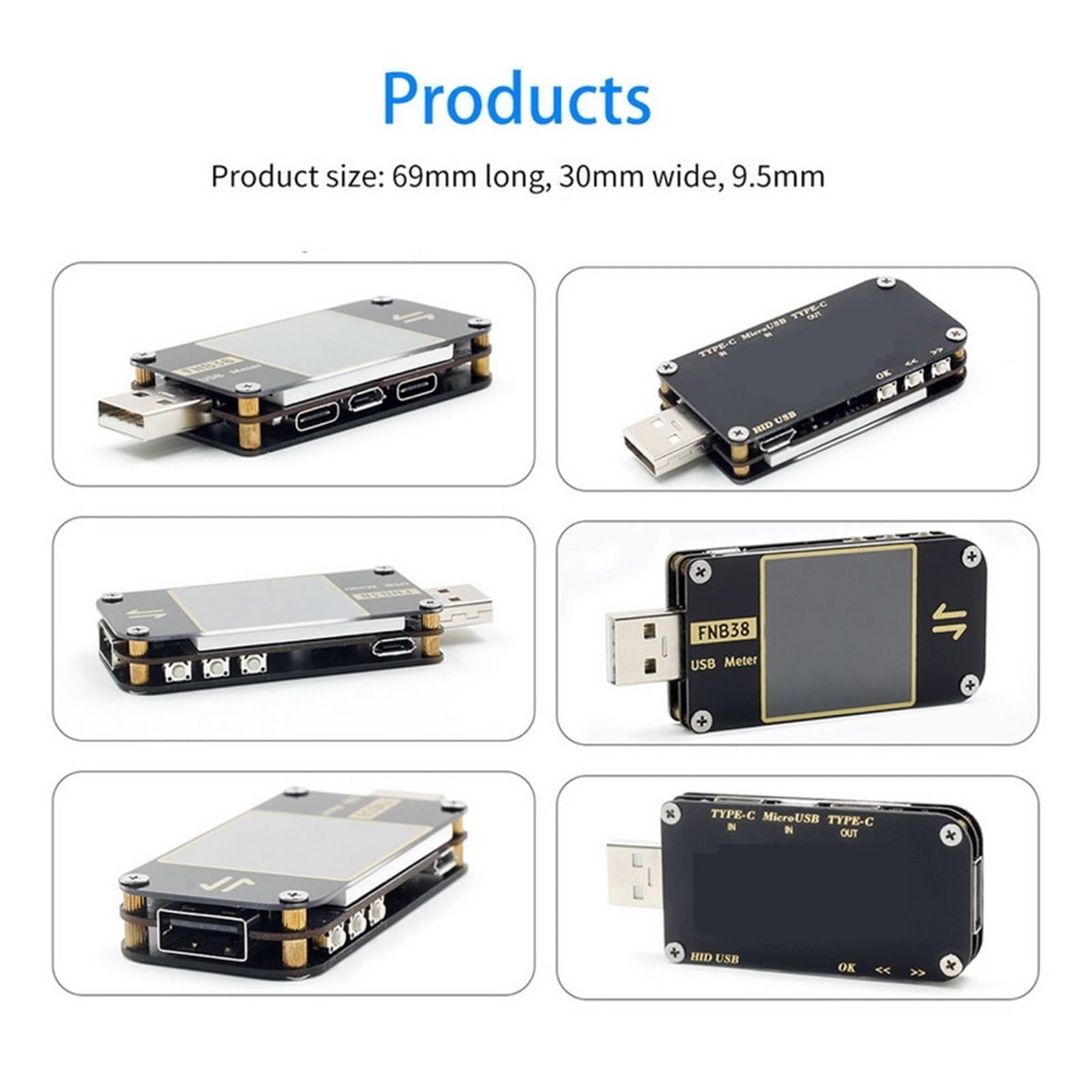 Tester USB FNB38 Tester USB DC woltomierz cyfrowy Amperymetro miernik napięcia prądu Volt Amp amperomierz detektor Power Bank wskaźnik ładowarki(2PCS)
