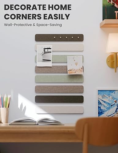 Miniatura 4 de Tablero de corcho alternativo de tira de fieltro de 13 x 2 pulgadas, tablero de alfileres de oficina con 50 pasadores, instalación adhesiva para