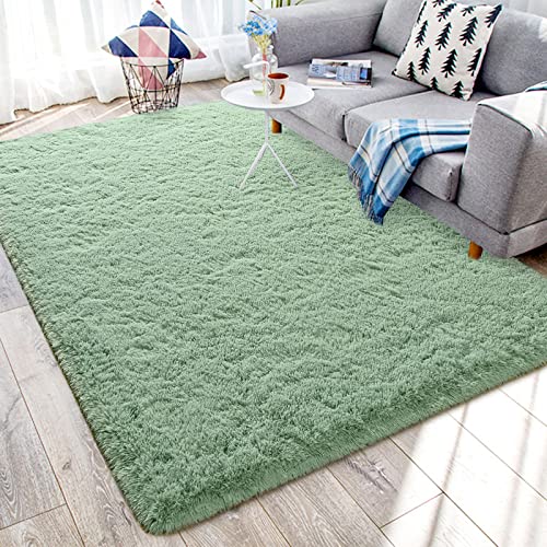Zedrew Sage-Green Area Rugs Fluffy Carpets, 4X6 Feet Indoor Plush Rug For Bedroom Living Room, Anti-Skid Rectangular Modern Rug For Kids Girls Children Nursery Room, Cute Shaggy Room Decor For Teenage #TOP6