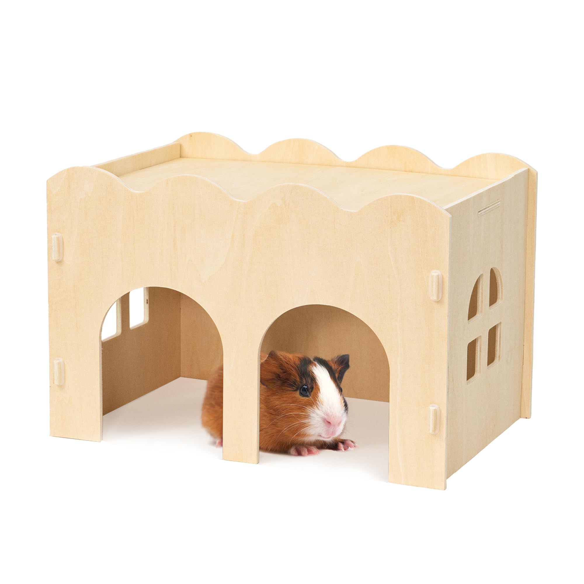 Guinea Pig House Natural Wooden Chew Proof Hideaway Hut for Guinea Pig and Other Small Pets