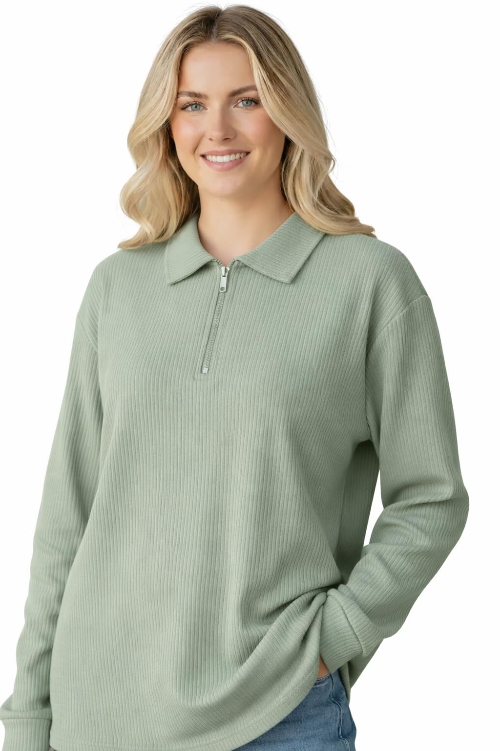 mack nora Women’s Ribbed Zip Polo T-Shirt | Full Sleeve Collared Top | Camel Beige Casual Sweatshirt | Regular Fit-M7403-picture-17