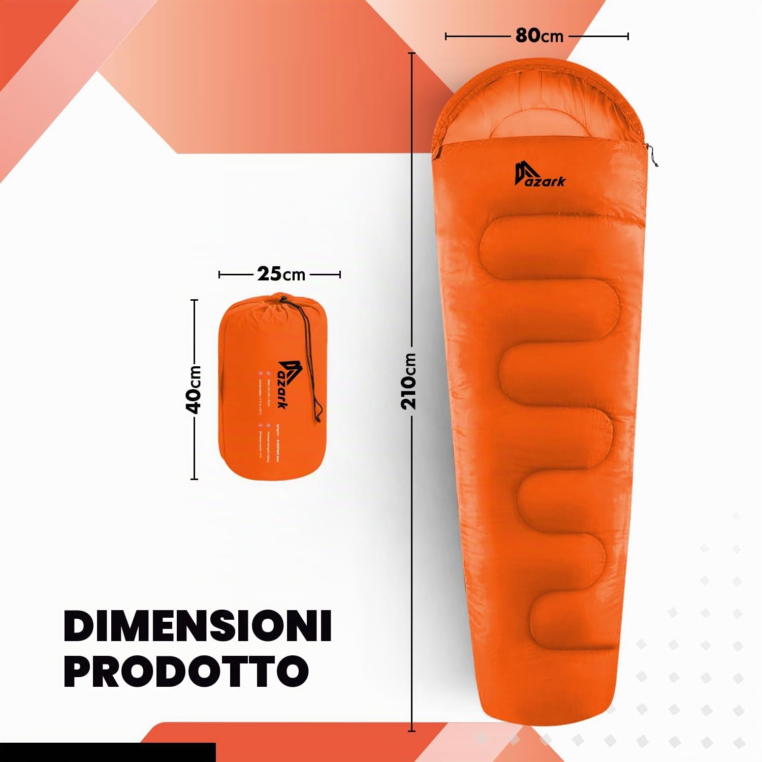 azark Sacco a pelo di alta qualità, 350 g/m², leggero e impermeabile, 4 stagioni di campeggio, escursionismo e attività all'aperto, sacco a pelo per adulti e bambini