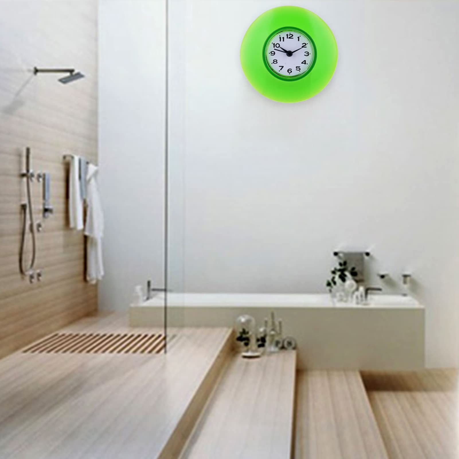 Mini Bathroom Clocks, Cute Waterproofing Bathroom Clocks Wall Small Bathroom Clock with Suction Cup for Bathroom Kitchen (Green)