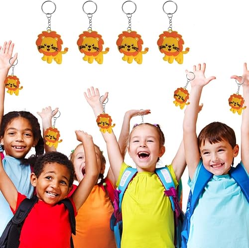 Miniatura 4 de iMagitek Paquete de 24 llaveros de león de animales de safari para recuerdos de fiesta temática de león, recuerdos de fiesta de safari en la selva,