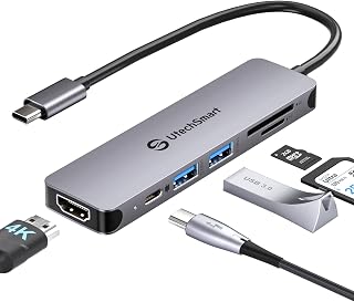 UtechSmart USB C Hub, 4K@60Hz USB C to HDMI Adapter for MacBook Pro, 6 in 1 USB C Dongle Compatible with USB C Laptop and Type C Devices (100W PD Port/HDMI/SD/TF Card Reader/USB3.0)