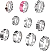 Vista 1 de UNICRAFTALE Juego de 7 anillos de acero inoxidable con triple ranura en blanco con bolsas de terciopelo para hacer anillos con incrustaciones