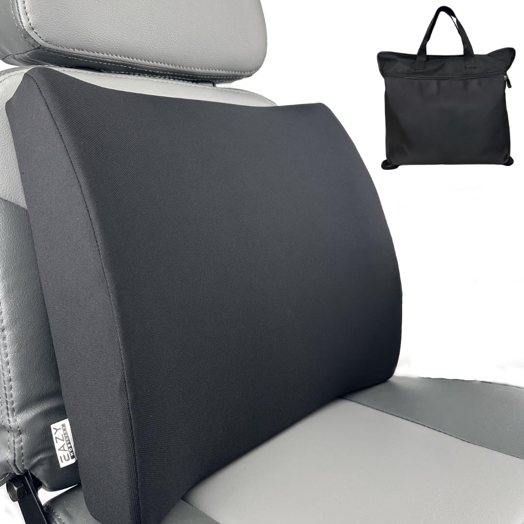 Eazy - Cojín de apoyo lumbar para silla de oficina y coche con bolsa de viaje gratis, almohada de respaldo de espuma viscoelástica para aliviar el dolor de espalda baja, cojín ergonómico para silla de