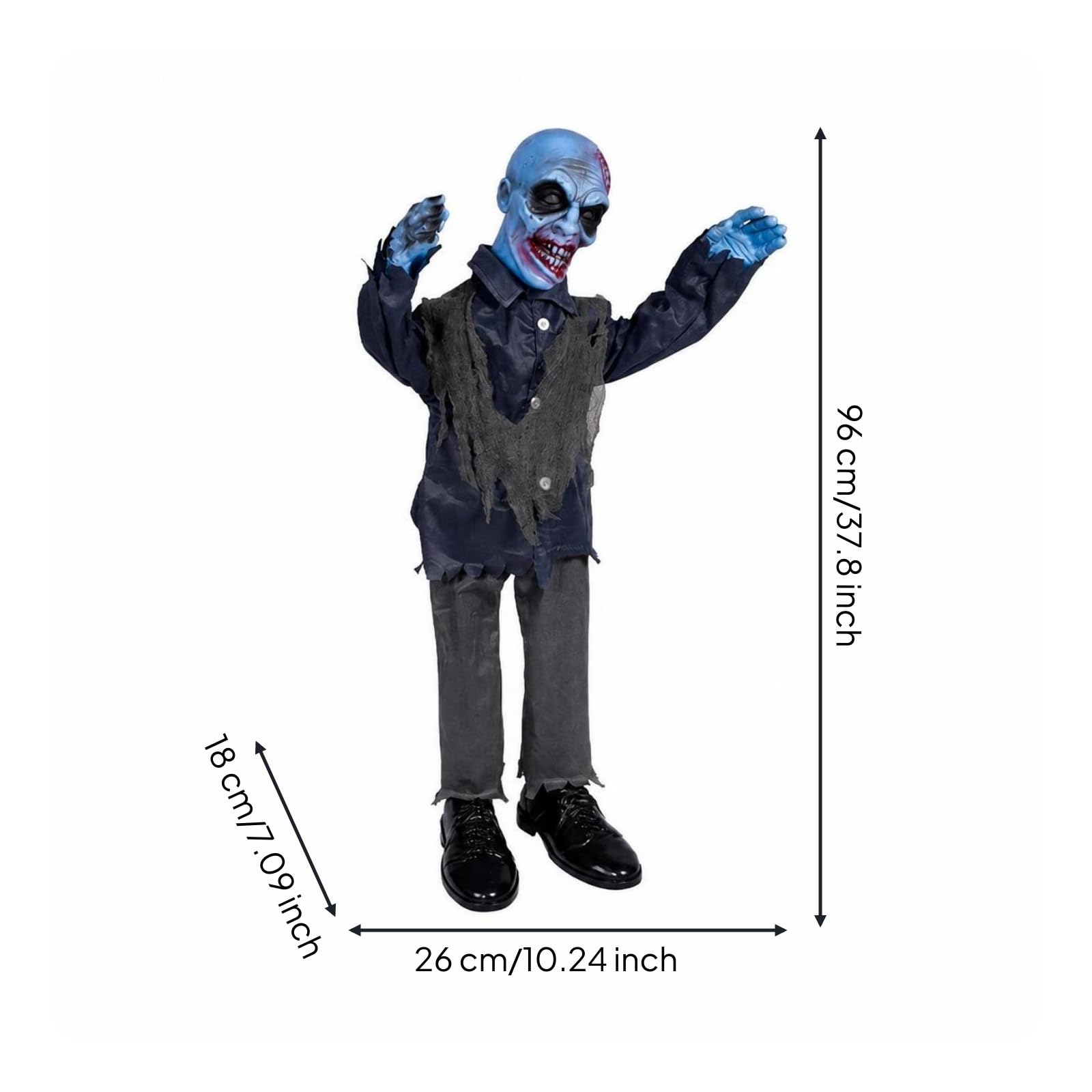 Zombie Animé Terrifiant | Activation par Capteur Sonore, Décoration D'Halloween, pr Porche , Tête Bleue