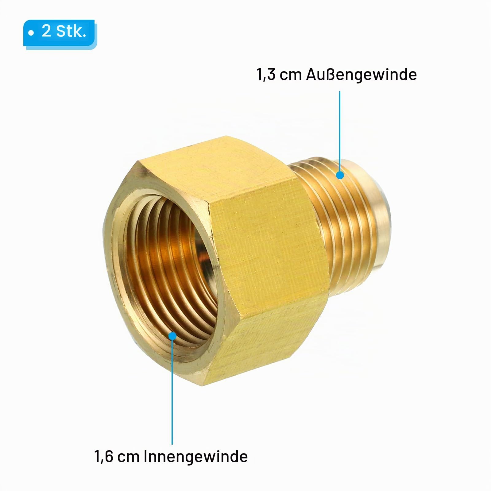 2x Messing-Flare-Adapter 1/2″ IG Auf 5/8″ AG – SAE 45°, Für Klimaanlagen, Kälte- Und Rohrsysteme