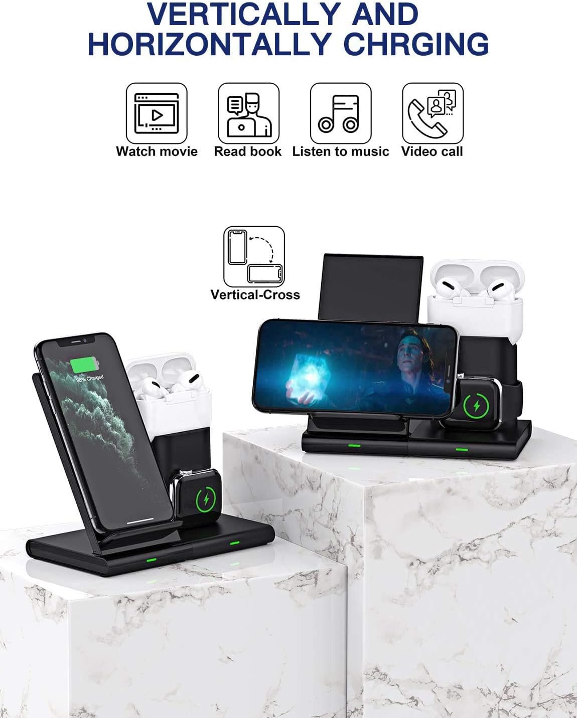 Up To 40% OFF COULAX Wireless Charger, 3 in 1 Wireless Charging Station for Apple Watch, AirPods Pro, Fast Charge Stand Compatible with iPhone 11 Pro/XS Max/XS/X/XR (Not Include QC 3.0 Adapter)
