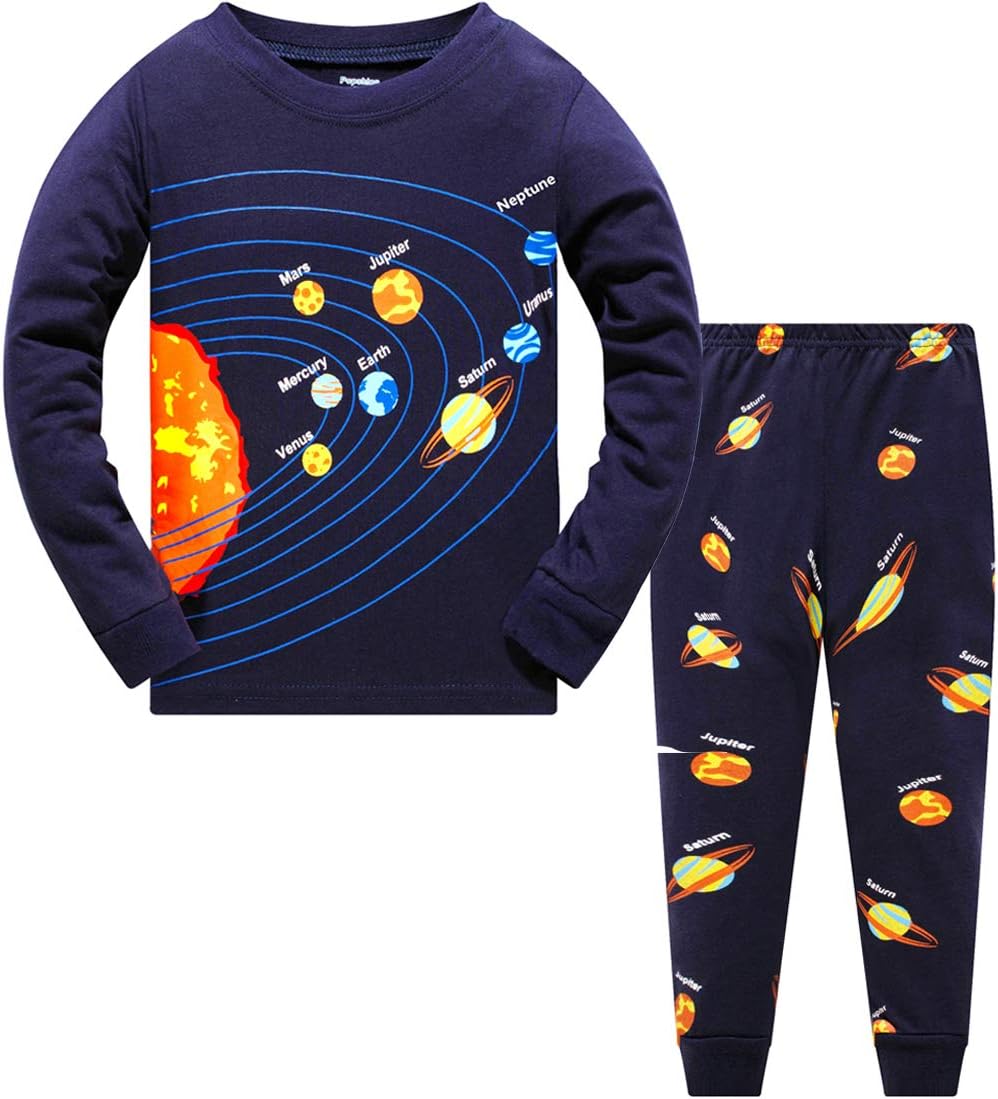 Popshion Boys Pajamas 100% Cotton Truck Pjs Toddler 2 Piece Sleepwear Kids Winter Clothes Set 3t-10t