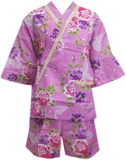 Amazon 甚平 じんべい 女性用 ラメレース 紫ピンク地薔薇レース蝶 レディース 甚平 通販
