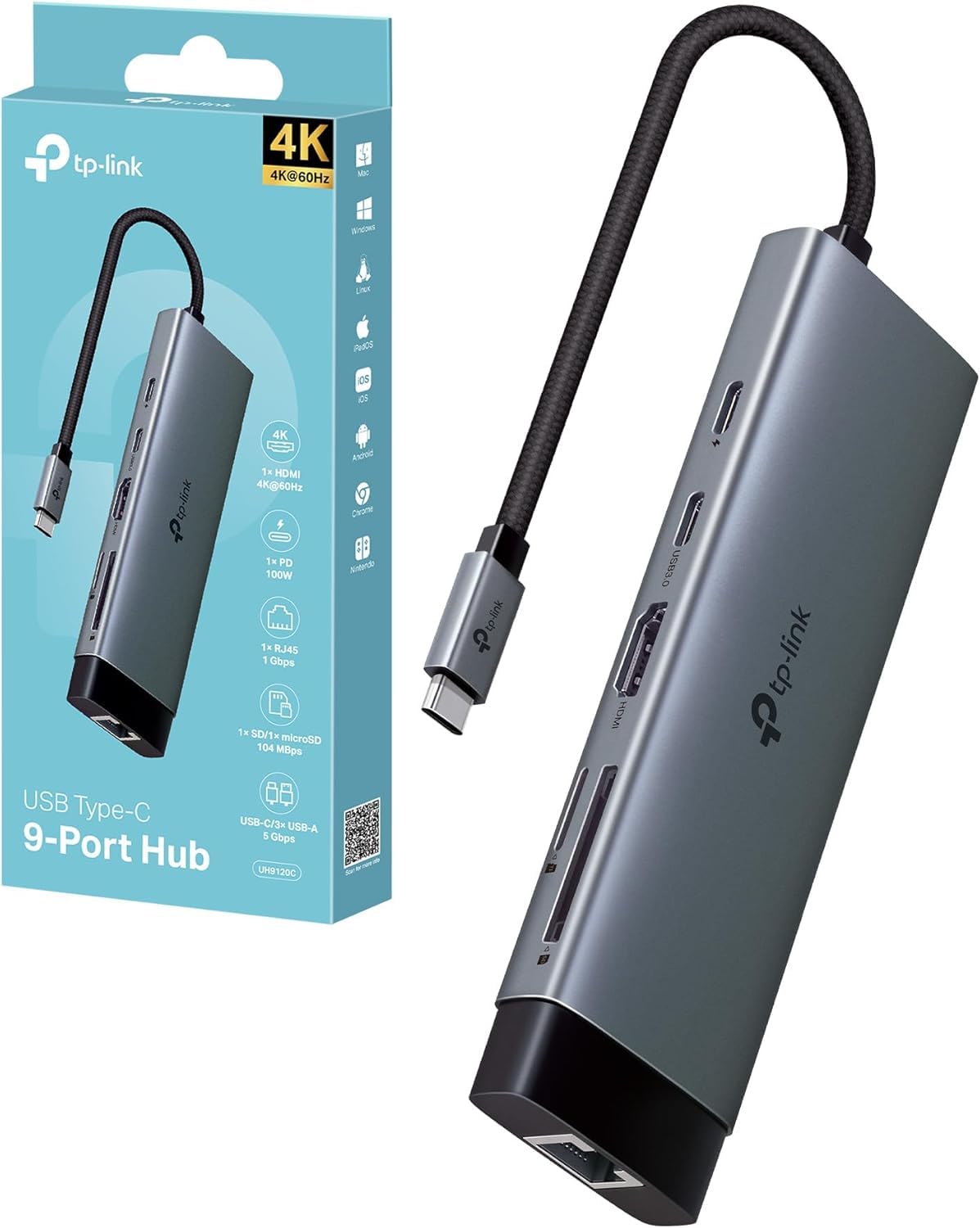 TP-Link UH9120C - Hub USB-C, 9 puertos, 5 Gbps, Plug & Play, Windows, Mac