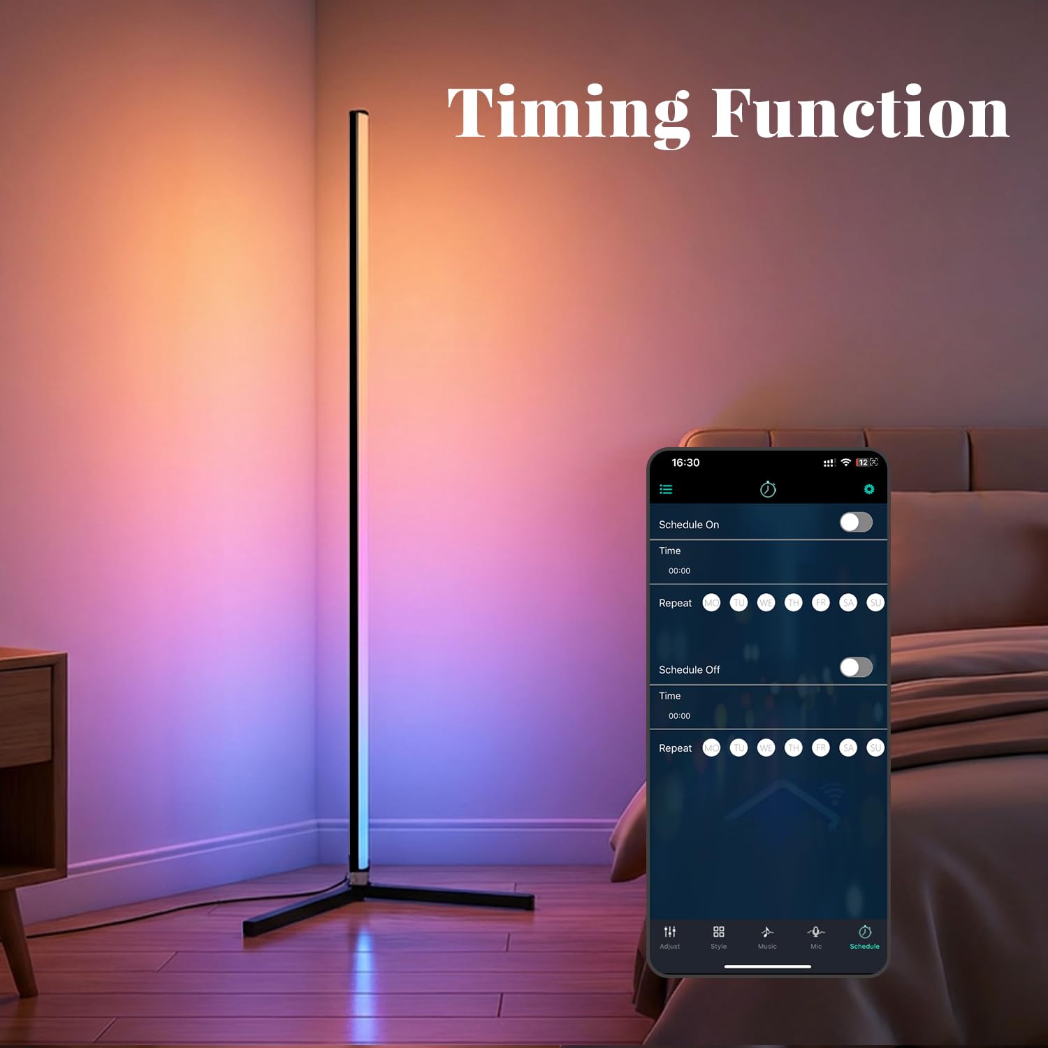 RGB Ecklampe Stehlampe, Stehlampe Wohnzimmer mit APP-Steuerung und Fernbedienung, 16 Millionen Farben und 68+ Szenen. Farbwechsel-Umgebungslicht mit Musiksynchronisation