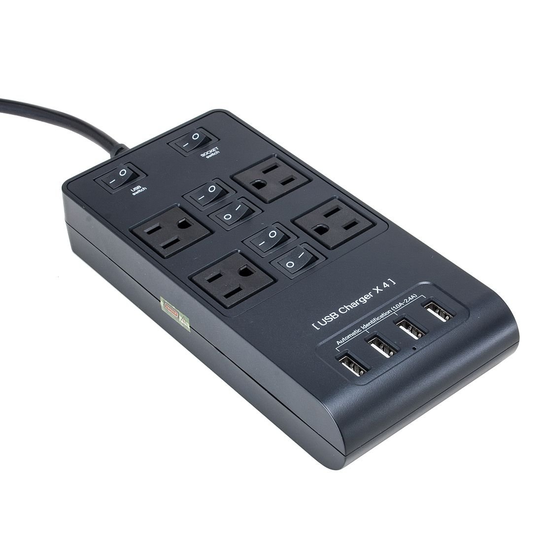 Aexit AC95-240V US 4 US Prise 4 USB Chagers Prise de charge intelligente Câble 5 pieds Noir (e3e240044dcd25da6808eeb81cea5fb9)