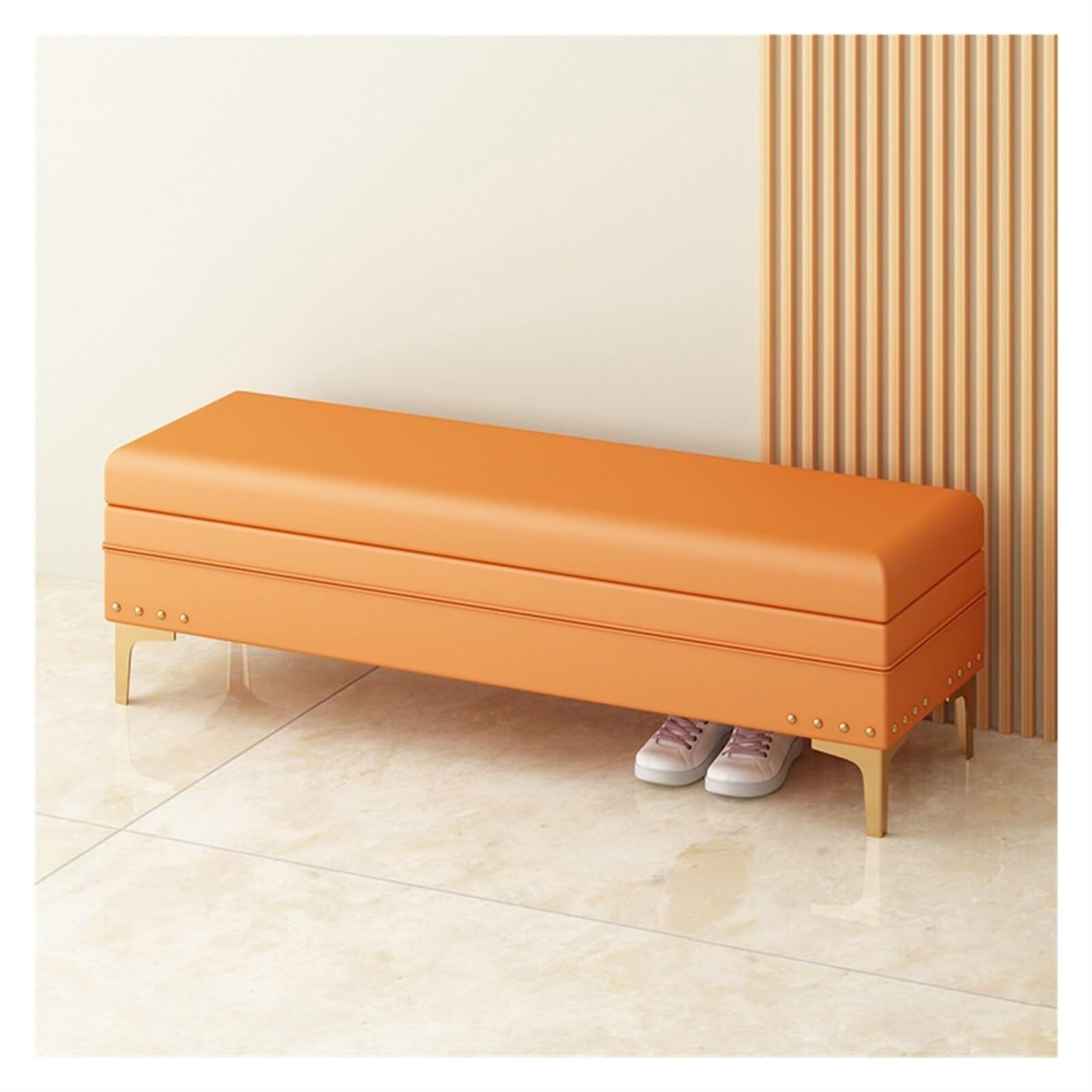 Banc de rangement bout de lit rembourré et capitonné de clous pour chambre et salon