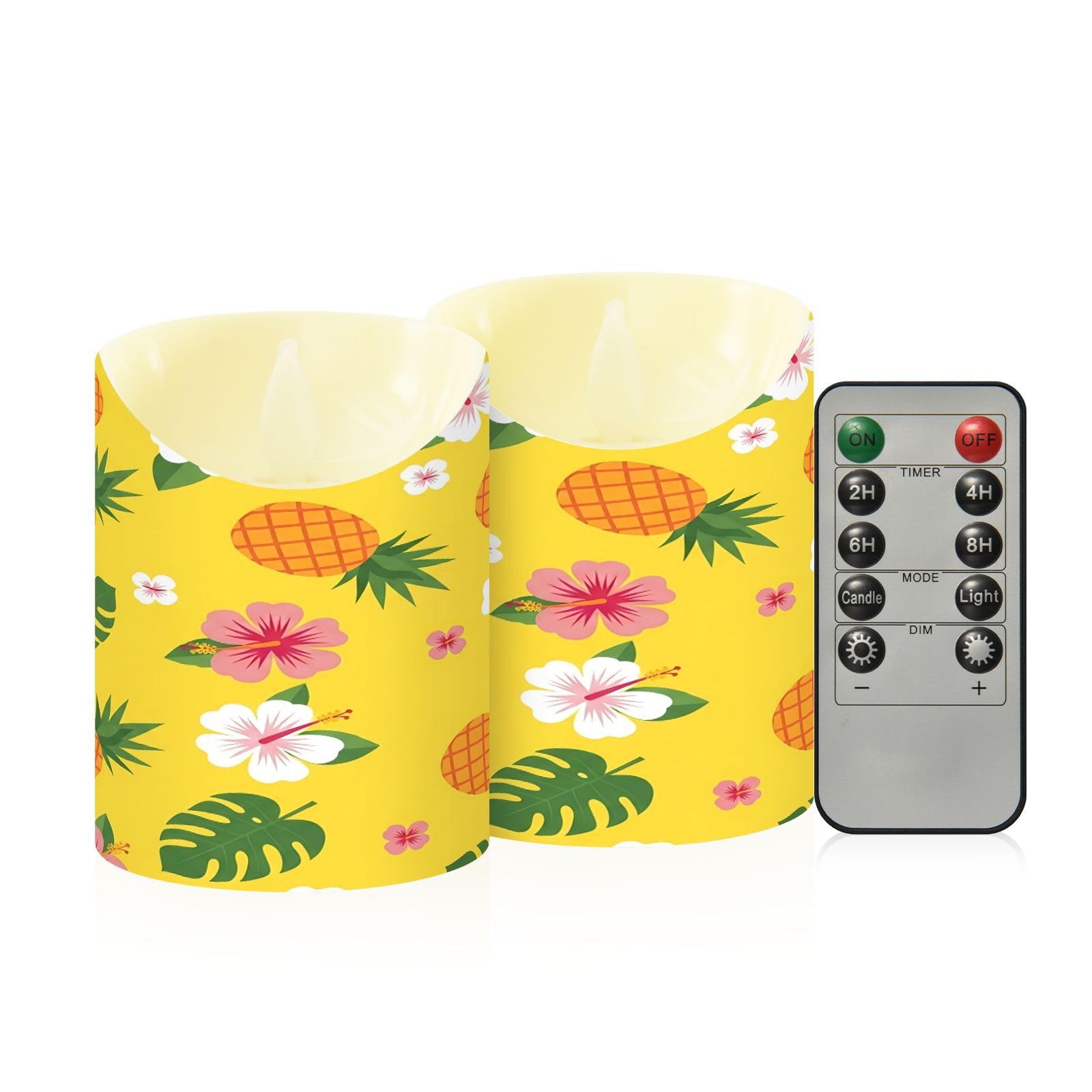 Cgiub Pineapple Flameless Candles with Timer 2pcs Battery Operated Flickering Flameless LED Pillar Candles for Holiday Home Wedding Fireplace Decor