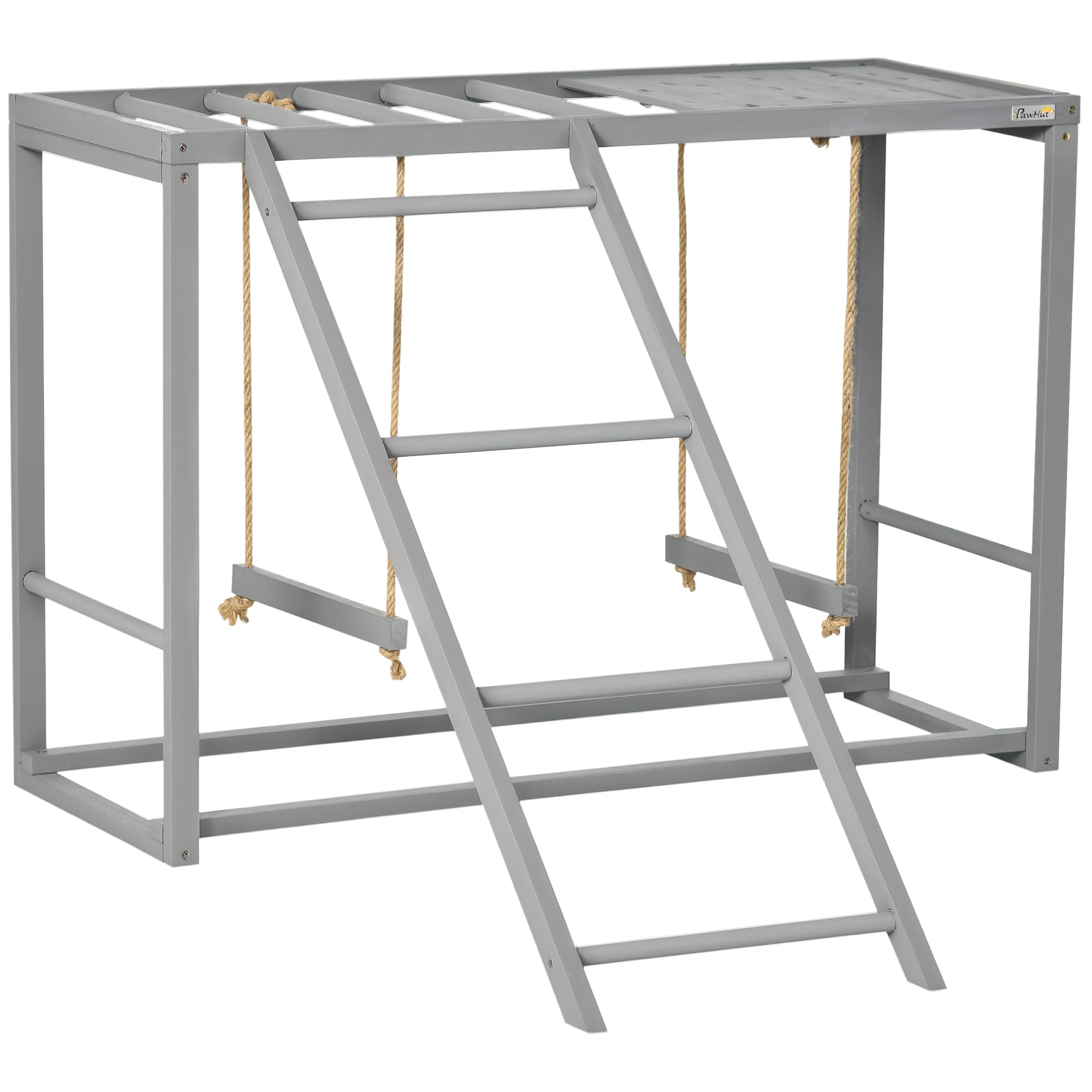 PawHut Chicken Activity Play Set with Swing, Wooden Coop Accessory with Multiple Perches & Hen Ladder for 3-4 Chickens, Grey