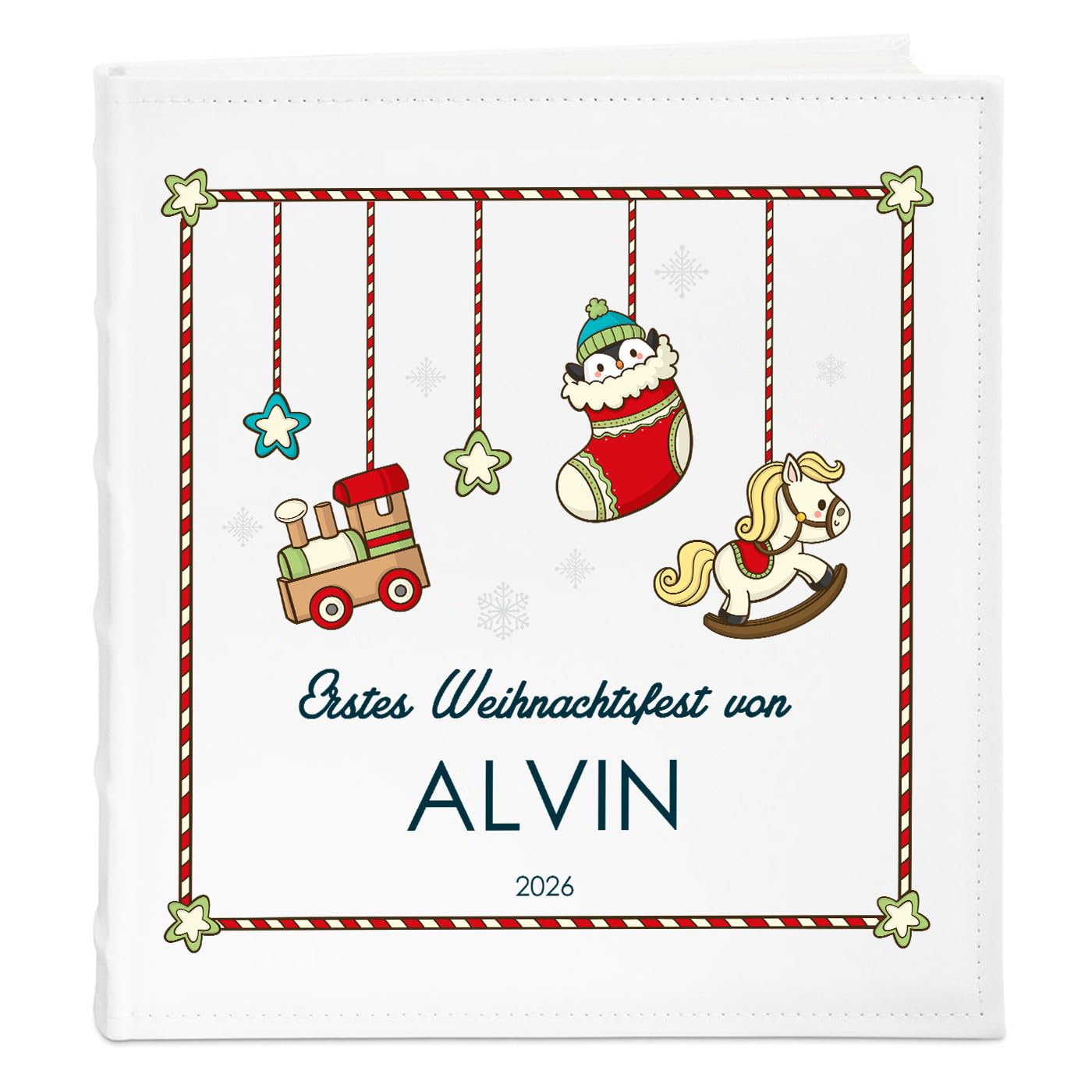 Maverton Einsteckalbum mit Aufdruck - Fotoalbum zum Einstecken für 500 Fotos 10x15 cm - 33x33cm - Weiß - Weihnachtsgeschenke für Frauen und Männer - personalisierte Geschenke zu Weihnachten
