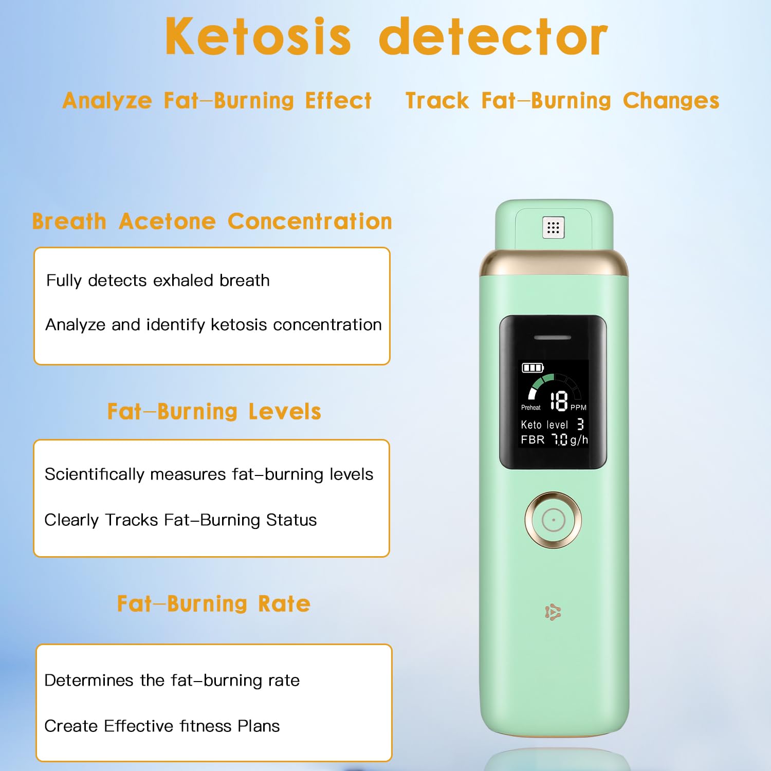 Monitor chetonici per monitoraggio chetosi, analizzatore di chetoni per il monitoraggio dei chetoni, tester per chetosi, portatile, professionale, monitora accuratamente la chetosi nel respiro (Verde)