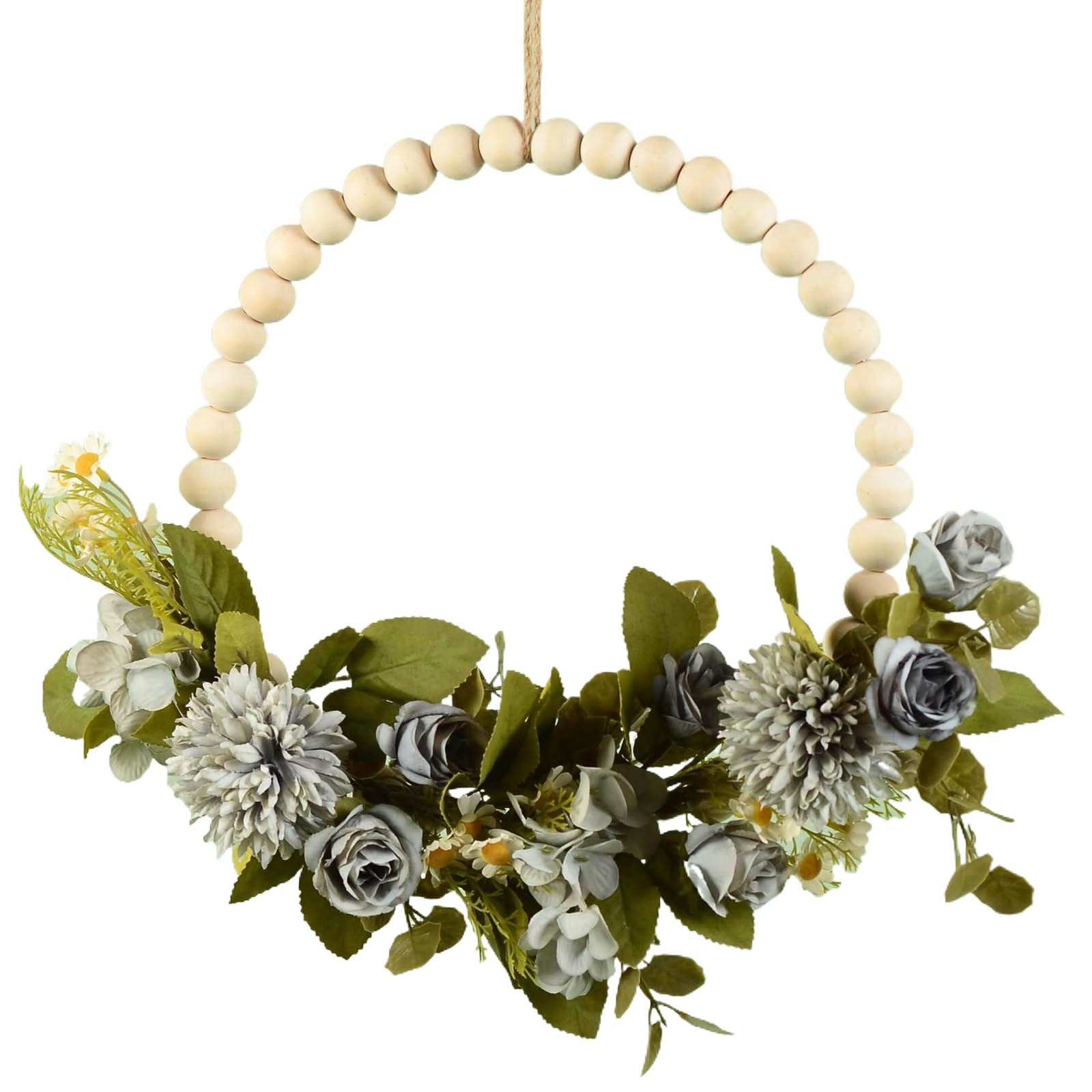 CRFFZ Artificial Flower Wreath Spring Wood Beads for Front Door Hallway Farmhouses Wedding Thanksgiving Festival Valentines Day Decoration